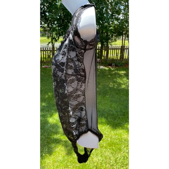 Vintage Victoria's Secret Black Lace & Mesh Bodysuit L/G High Cut  Unlined Thong - Picture 2 of 6